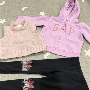 GAP Light Pink Hoodie and Knit Vest with Black Leggings